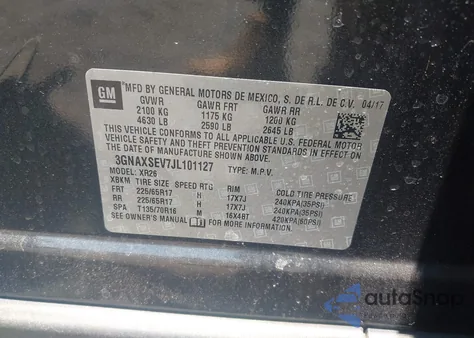 2018 Chevrolet Equinox Lt z USA, uszkodzony, nr VIN 3GNAXSEV7JL101127